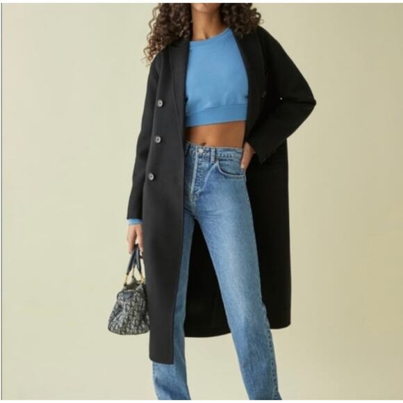 Reformation Sweatshirt Small Hunter Cropped Blue Fleece Crewneck Pullover Casual - Picture 4 of 15